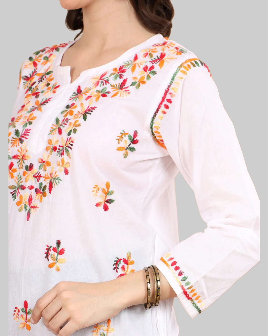 White Cotton Chikankari Short Kurti with Multi-Thread Embroidery for Women – 28" Length | Soft, Non-Transparent & Stylish Chikankari Kurti