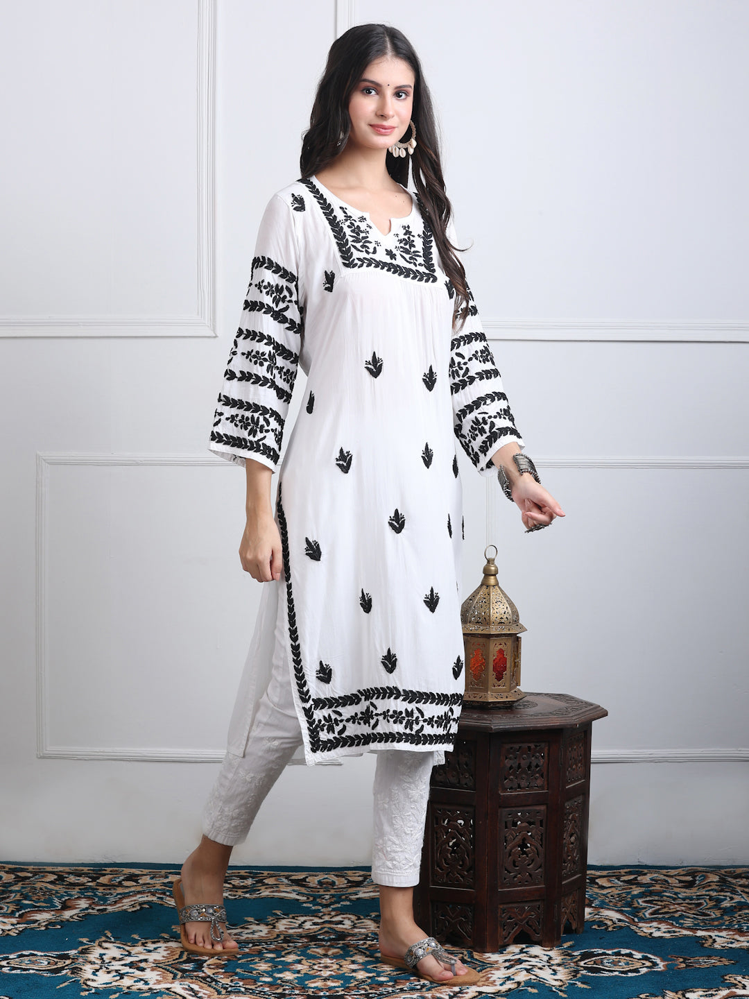 Ghazal Premium Nyra Cut Modal Chikankari Straight Fit Kurta for Women