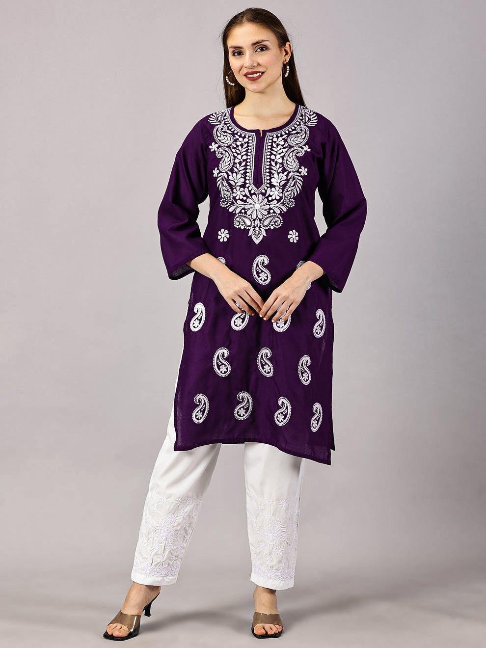 Chikankari Soft Cotton Kurti with Stretchable Lycra Pant Set – Comfortable & Stylish for All Occasions