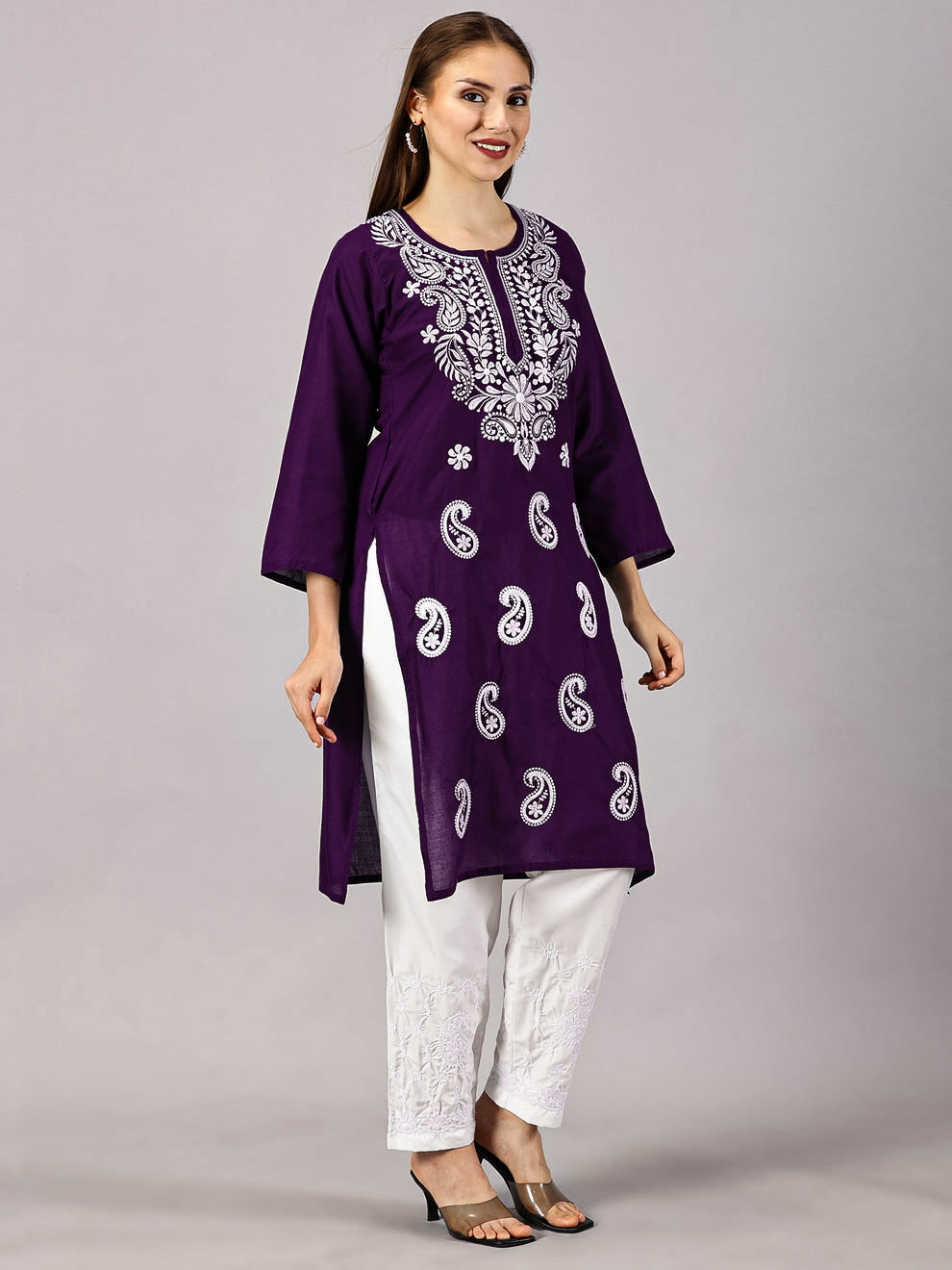 Chikankari Soft Cotton Kurti with Stretchable Lycra Pant Set – Comfortable & Stylish for All Occasions