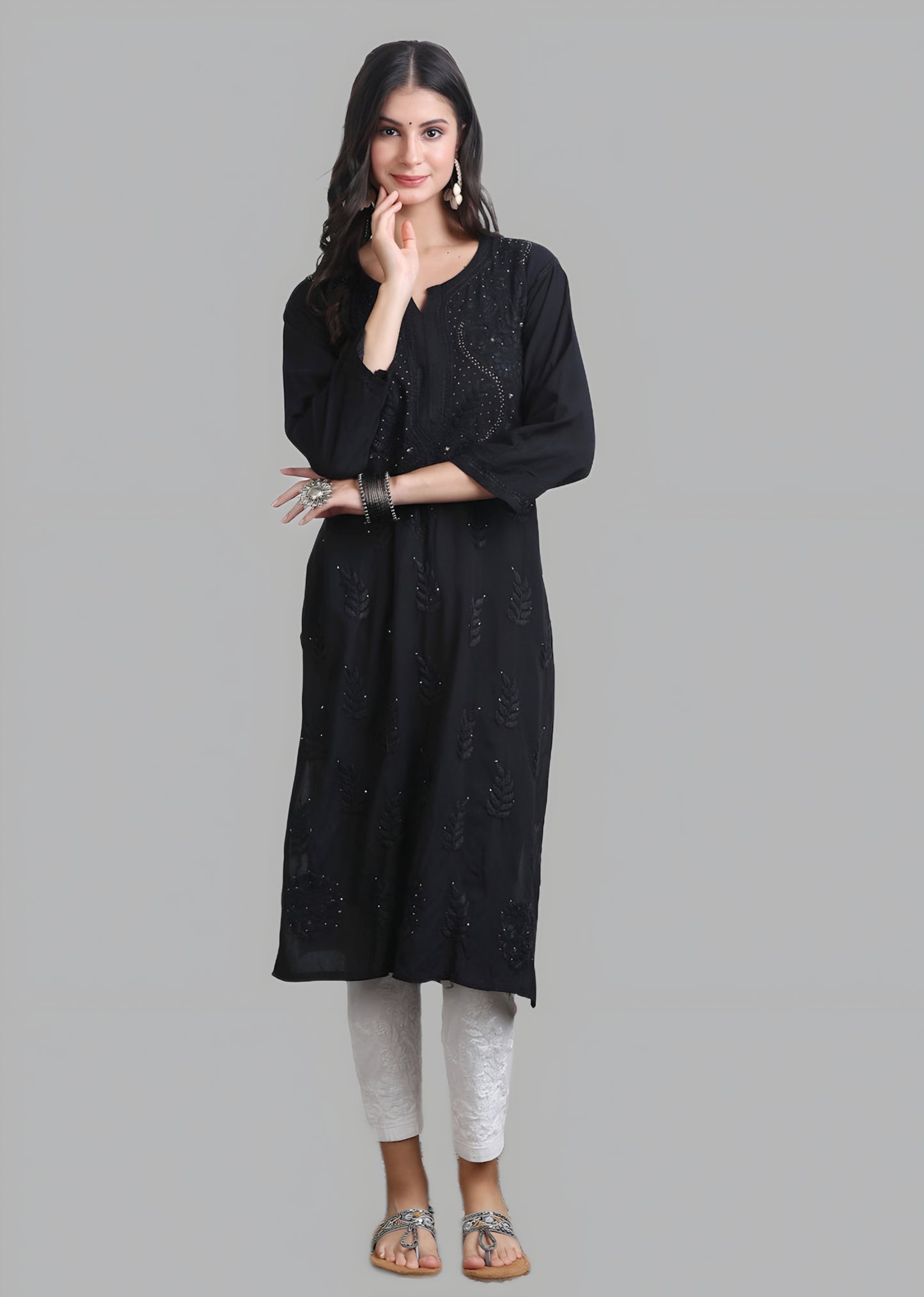 Zakiya Super Comfy 3D Handwork Rayon Chikankari Kurti with Muquesh Embellishments