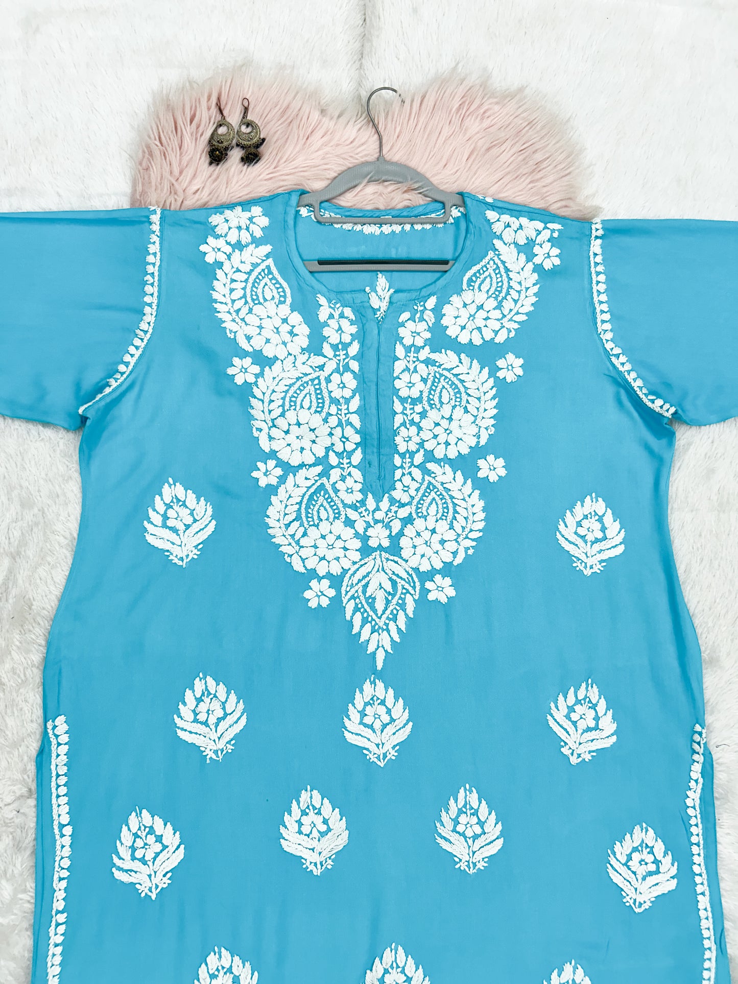 blue rayon plus size chikankari kurti 4