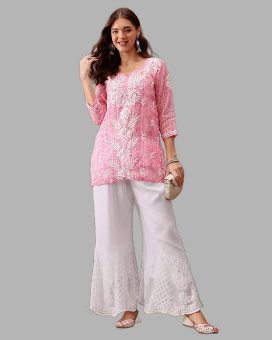 Sanam Flared Kalidaar Chikankari Georgette Sharara With Lining Attached Inside the Sharara
