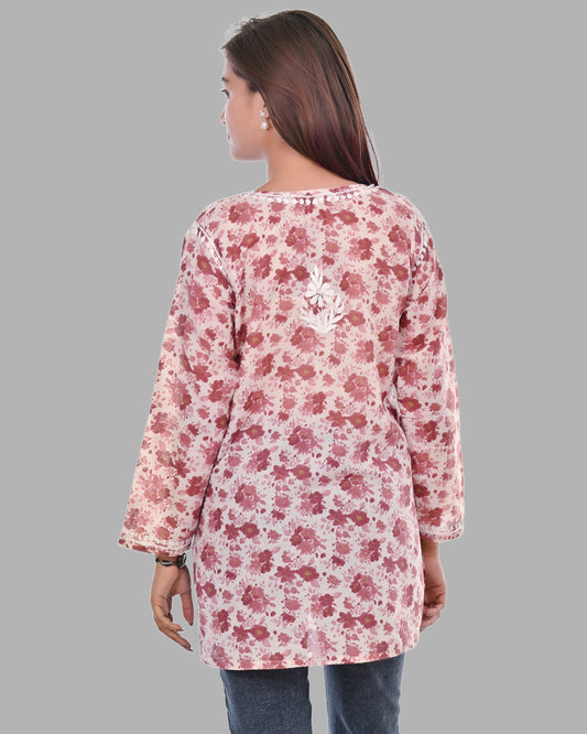 Haya Printed Mul Cotton Short Chikankari Top, Super Comfy & Non-Transparent Short Top