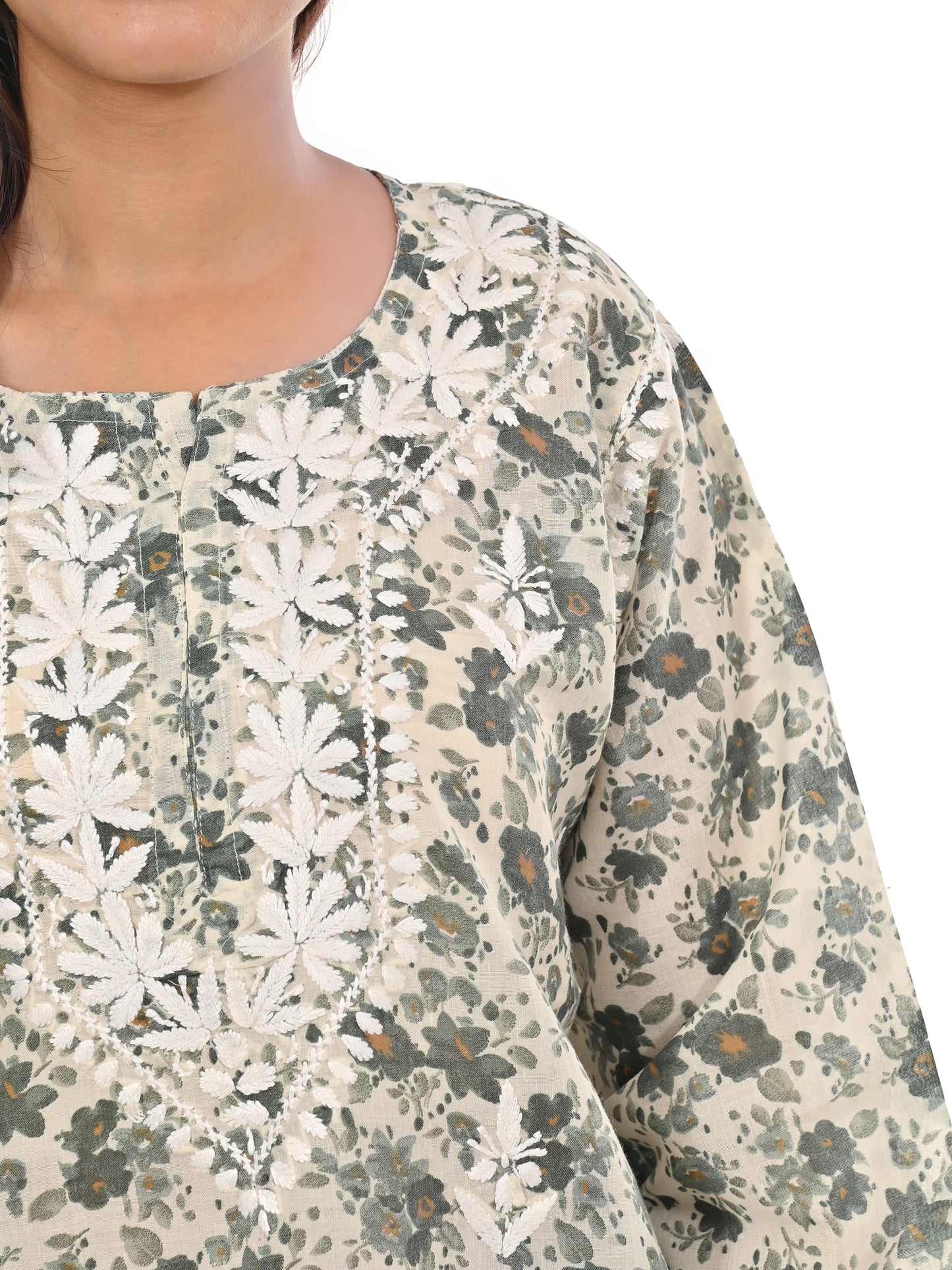 Haya Printed Mul Cotton Short Chikankari Top, Super Comfy & Non-Transparent Short Top