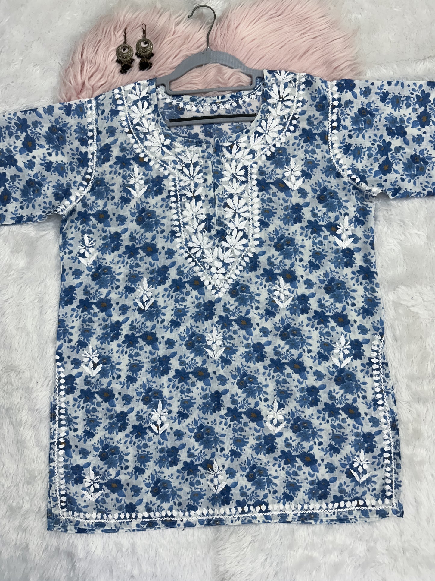 Printed Mul Cotton Short Lucknowi Chikankari Kurti for Women, 30" Inches Length, Super Comfy & Non-Transparent Kurti