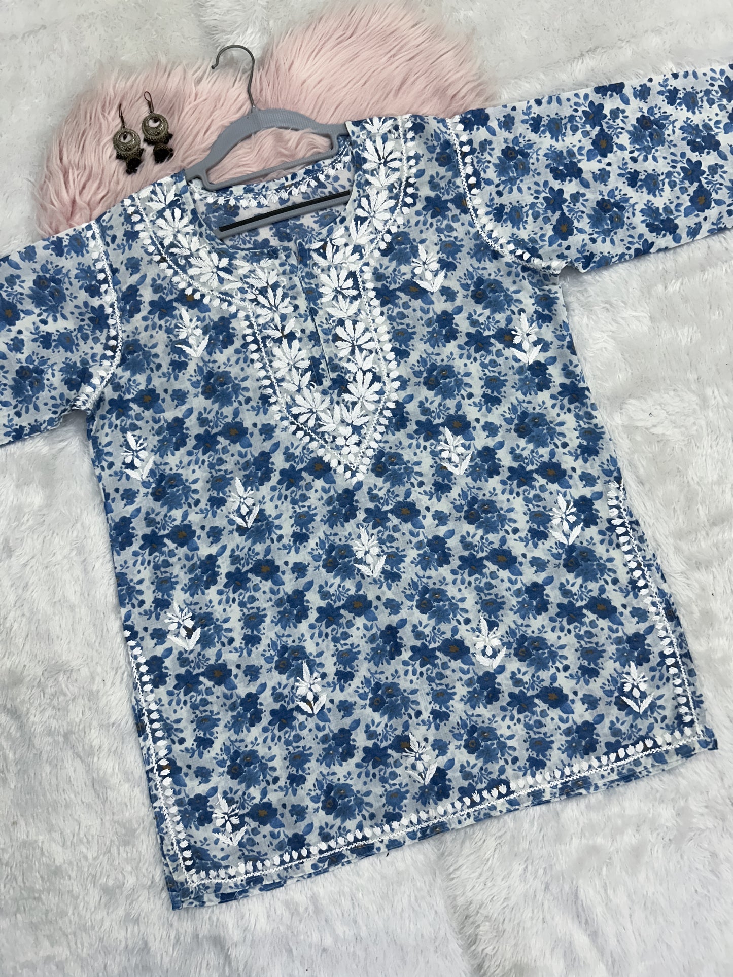 Printed Mul Cotton Short Lucknowi Chikankari Kurti for Women, 30" Inches Length, Super Comfy & Non-Transparent Kurti