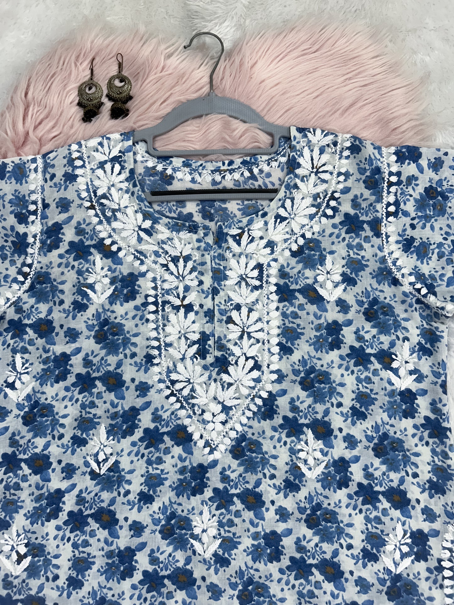 Printed Mul Cotton Short Lucknowi Chikankari Kurti for Women, 30" Inches Length, Super Comfy & Non-Transparent Kurti