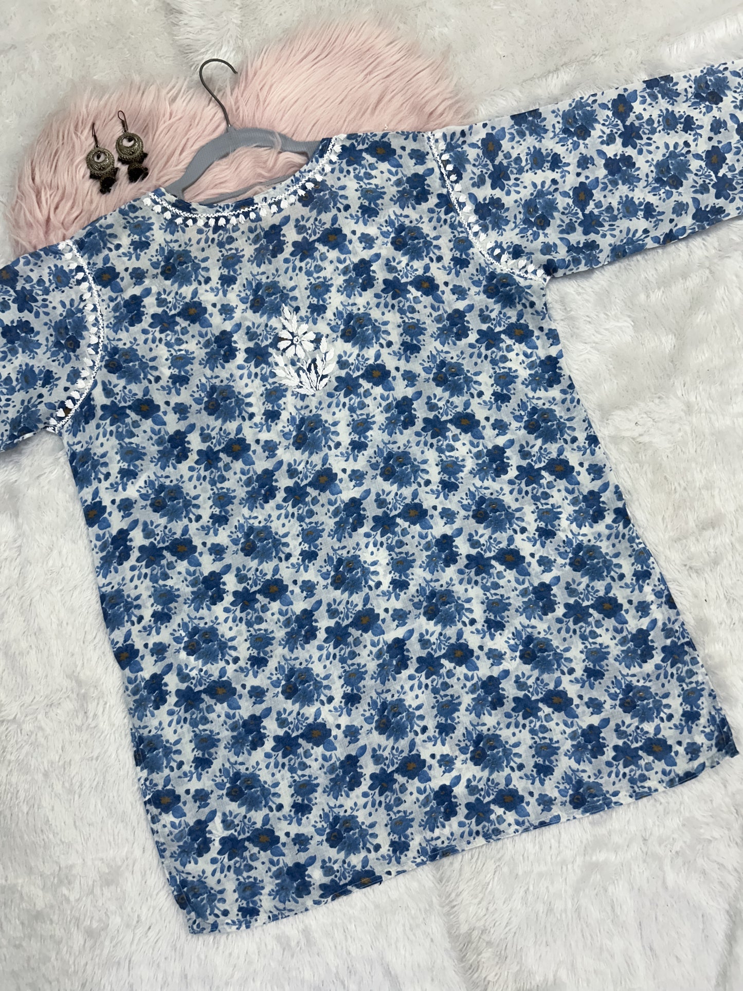 Printed Mul Cotton Short Lucknowi Chikankari Kurti for Women, 30" Inches Length, Super Comfy & Non-Transparent Kurti
