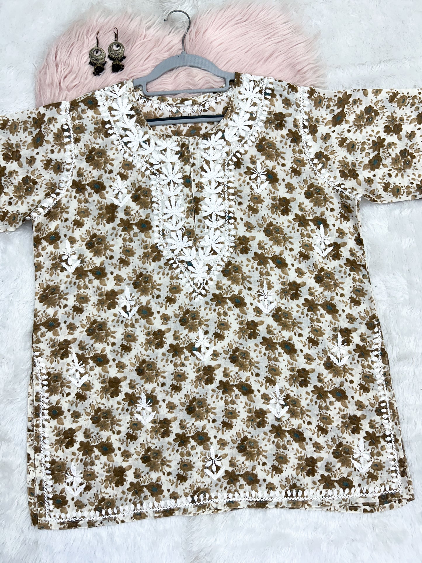 Printed Mul Cotton Short Lucknowi Chikankari Kurti for Women, 30" Inches Length, Super Comfy & Non-Transparent Kurti