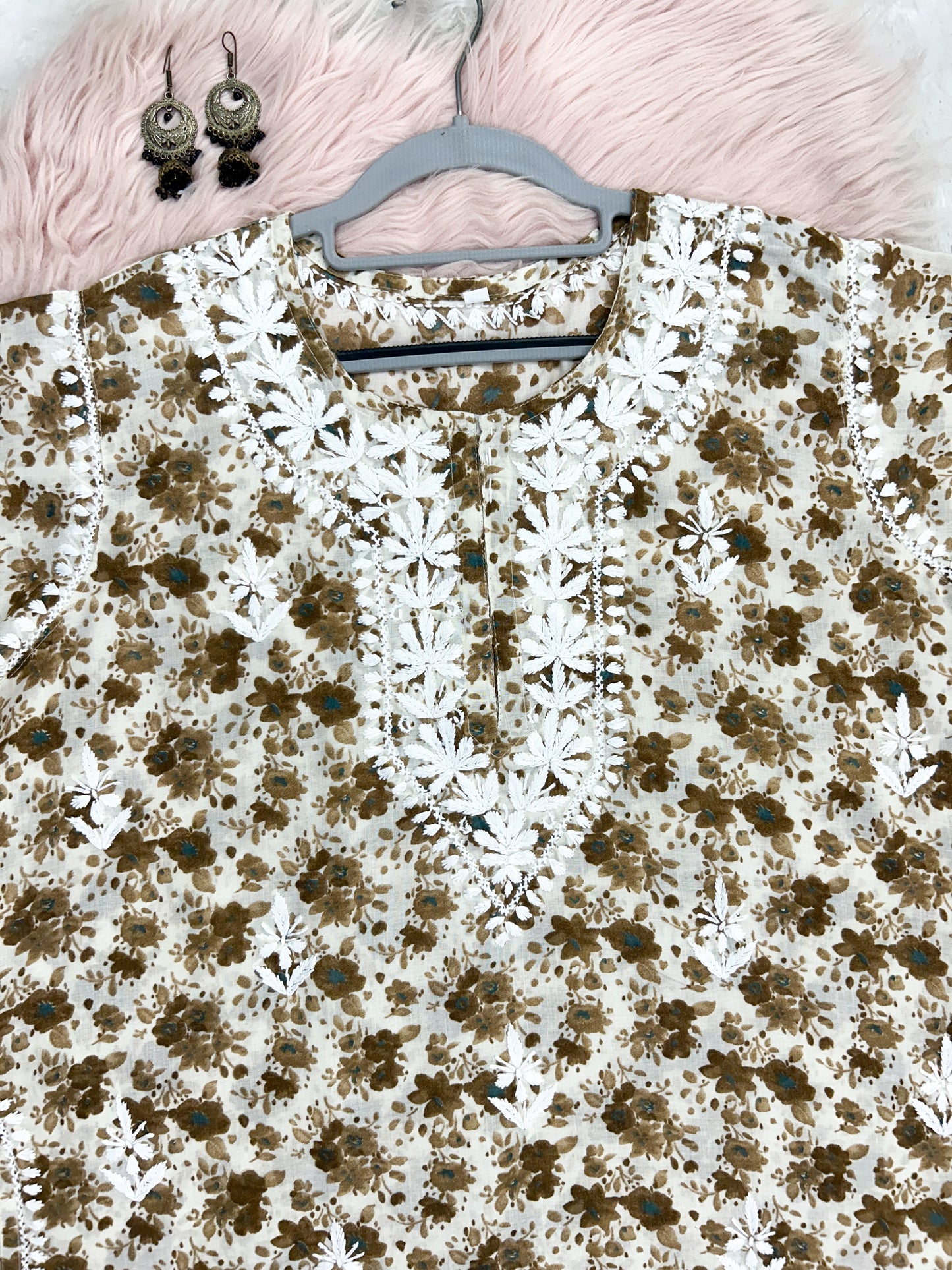 Printed Mul Cotton Short Lucknowi Chikankari Kurti for Women, 30" Inches Length, Super Comfy & Non-Transparent Kurti