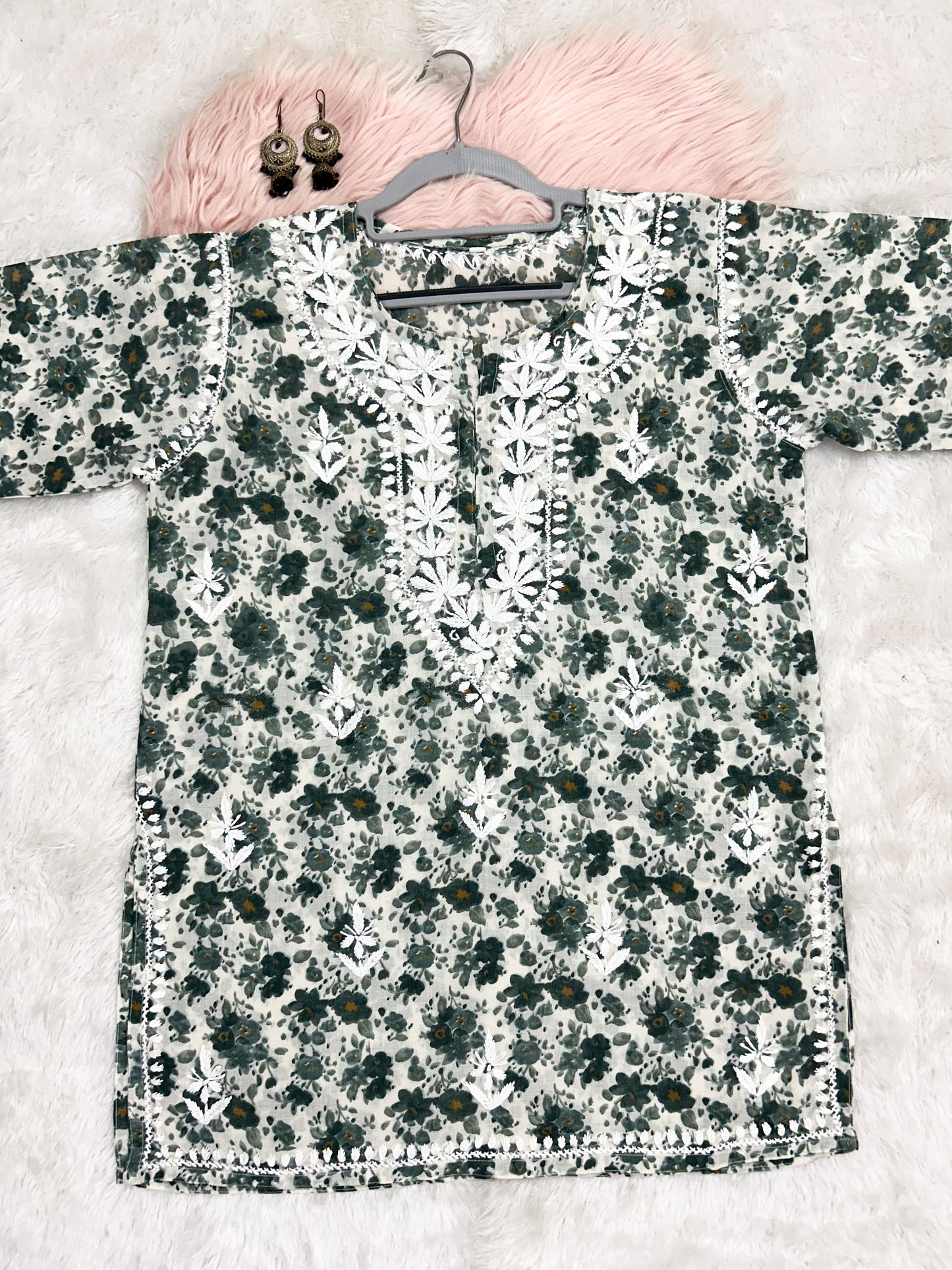 Printed Mul Cotton Short Lucknowi Chikankari Kurti for Women, 30" Inches Length, Super Comfy & Non-Transparent Kurti