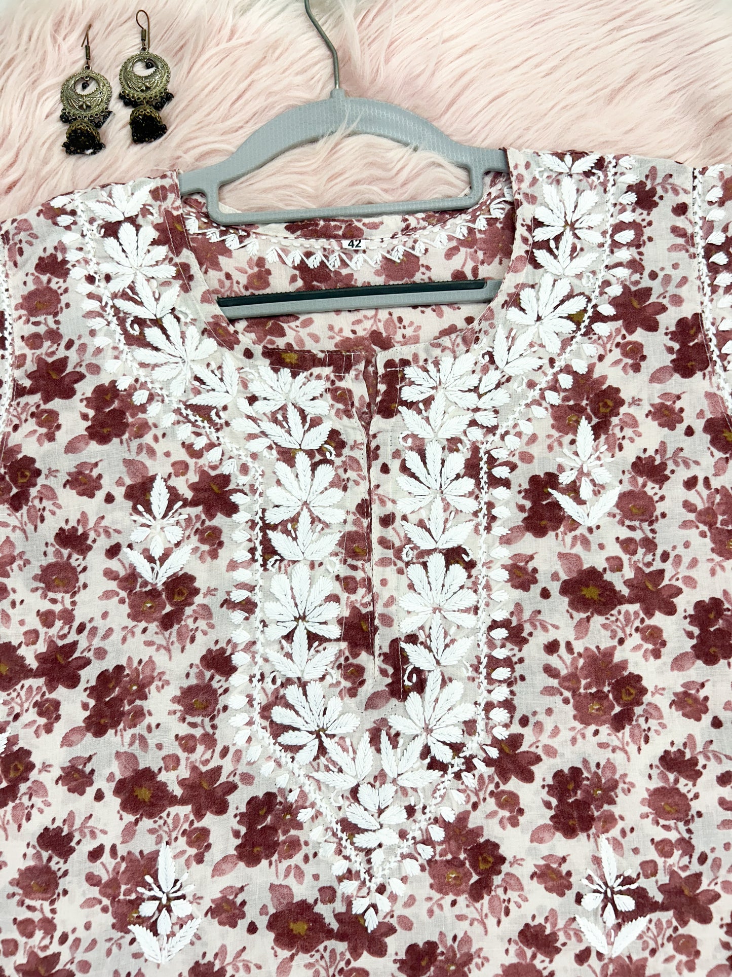 Printed Mul Cotton Short Lucknowi Chikankari Kurti for Women, 30" Inches Length, Super Comfy & Non-Transparent Kurti