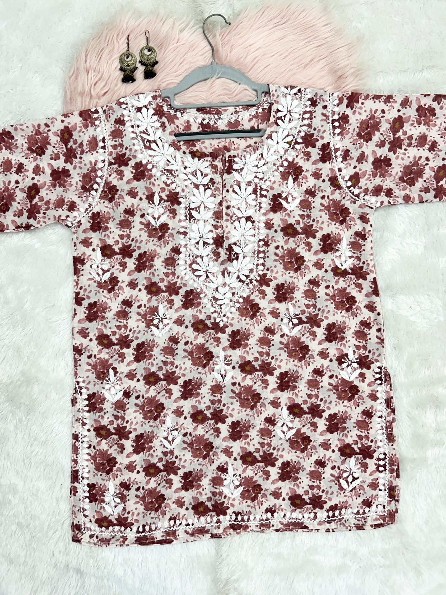 Printed Mul Cotton Short Lucknowi Chikankari Kurti for Women, 30" Inches Length, Super Comfy & Non-Transparent Kurti