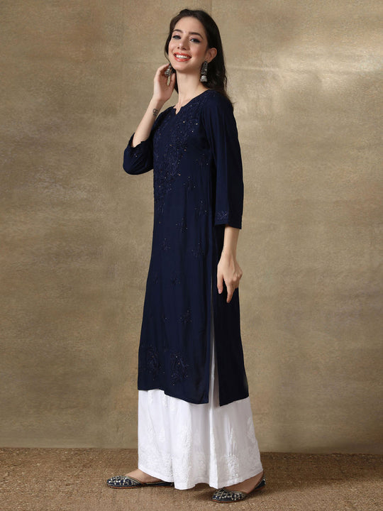 Women's Premium Rayon Chikankari Kurti with Muquesh Embellishments