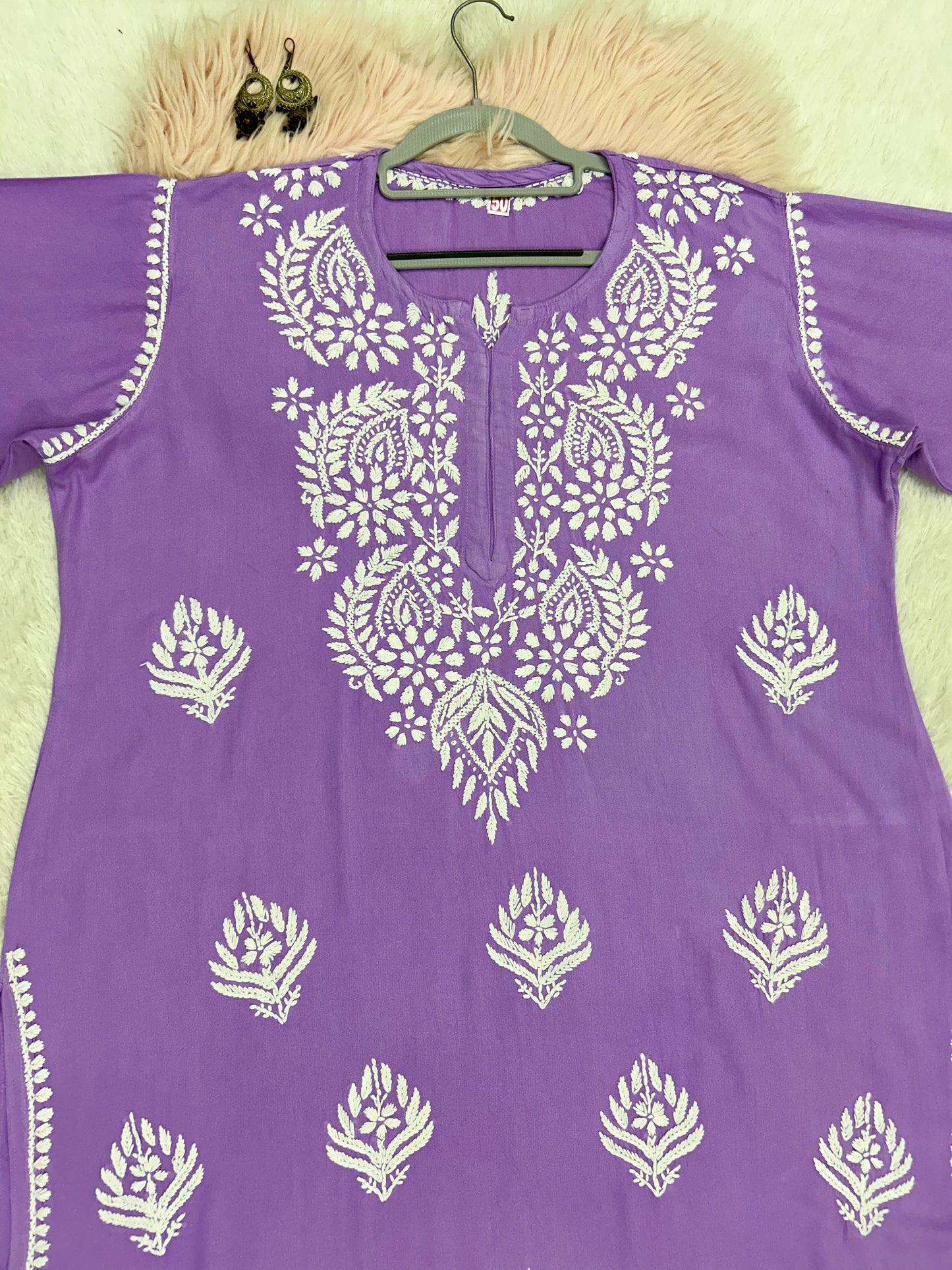 purple rayon plus size chikankari kurti 2