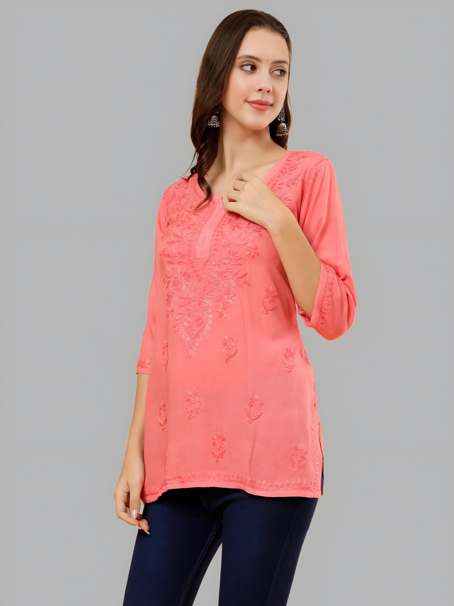 Zahra Dyed Short Rayon Chikankari Top | Comfortable & Non-Transparent Short Kurti