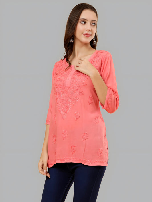 Zahra Dyed Short Rayon Chikankari Top | Comfortable & Non-Transparent Short Kurti