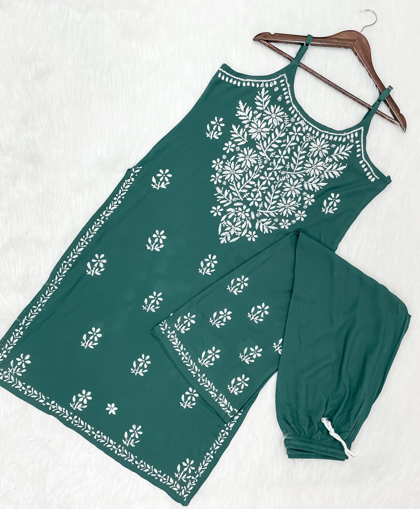 Mansha Chikankari Strappy Rayon Kurti & Palazzo Co-Ord Set (Adjustable Strap)