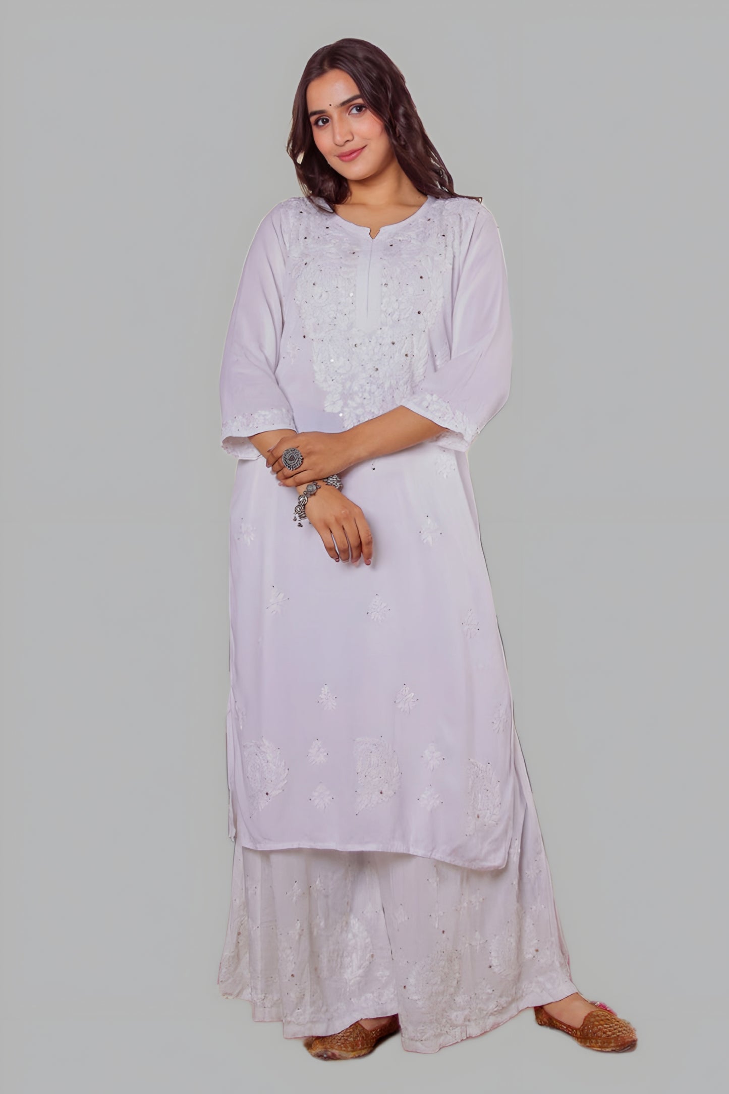 Sadaf Chikankari Handwork Rayon Kurta & Palazzo Set with Muquesh Embellishments