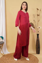 Maroon Ananya Shaded Rayon Kurti, Palazzo & Dupatta Set