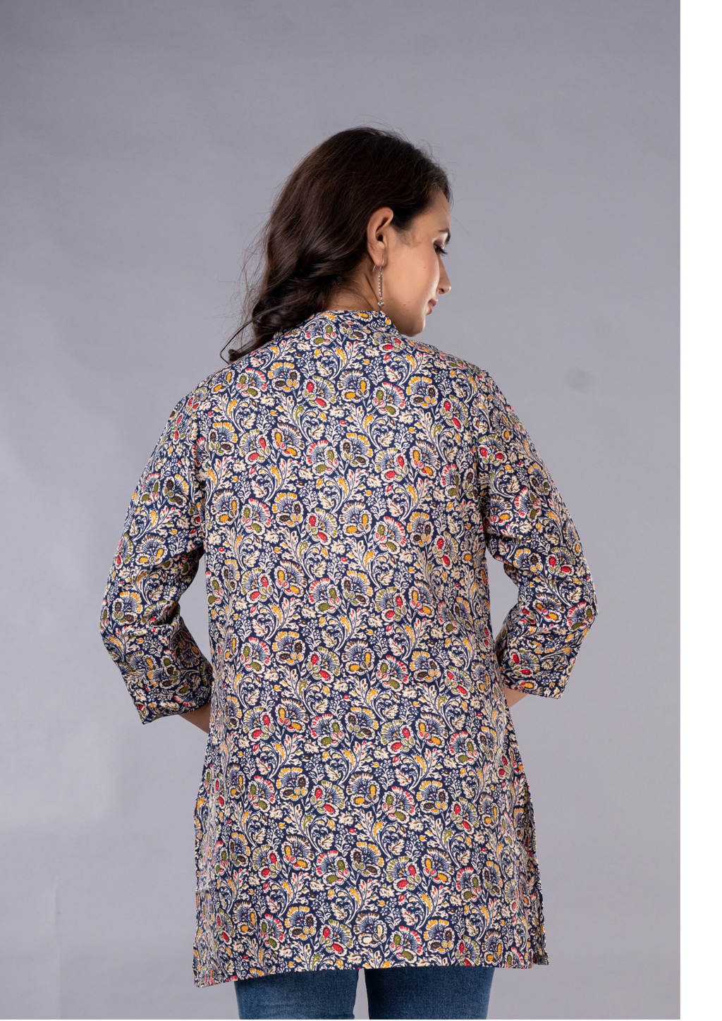 Blue Aarzo Printed Short Cotton Kurti