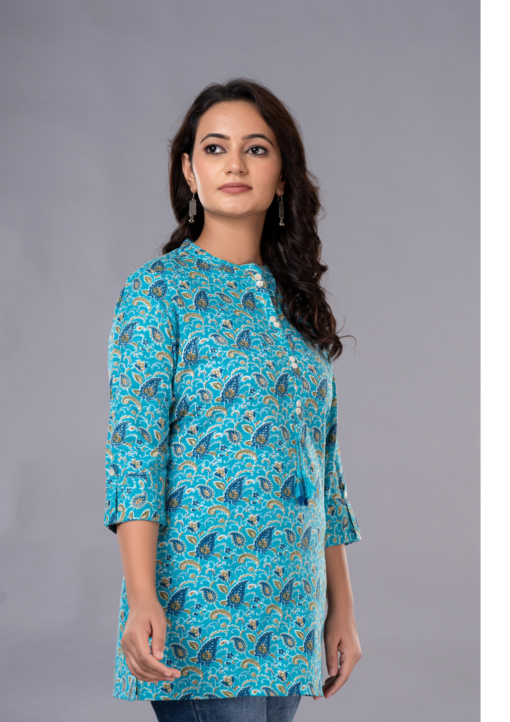 Rama Green Aarzo Printed Short Cotton Kurti