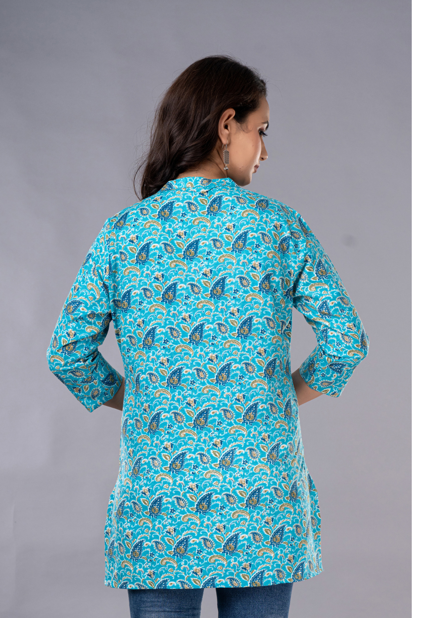 Rama Green Aarzo Printed Short Cotton Kurti
