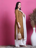 Mustard Saliha 3D Rayon Chikankari Kurti with Muquesh Work