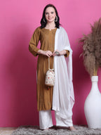 Mustard Saliha 3D Rayon Chikankari Kurti with Muquesh Work