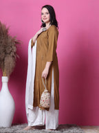 Mustard Saliha 3D Rayon Chikankari Kurti with Muquesh Work