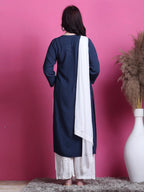 Navy Blue Saliha 3D Rayon Chikankari Kurti with Muquesh Work