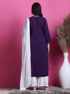 Purple Saliha 3D Rayon Chikankari Kurti with Muquesh Work