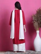 Red Saliha 3D Rayon Chikankari Kurti with Muquesh Work