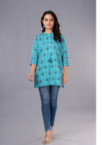 Rama Green Aarzo Printed Short Cotton Kurti