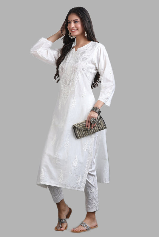 Mehar Super Comfy 3D Handwork Rayon Chikankari Kurti with Muquesh Embellishments