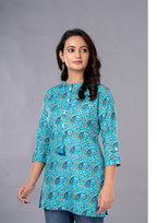 Rama Green Aarzo Printed Short Cotton Kurti