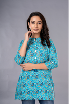 Rama Green Aarzo Printed Short Cotton Kurti