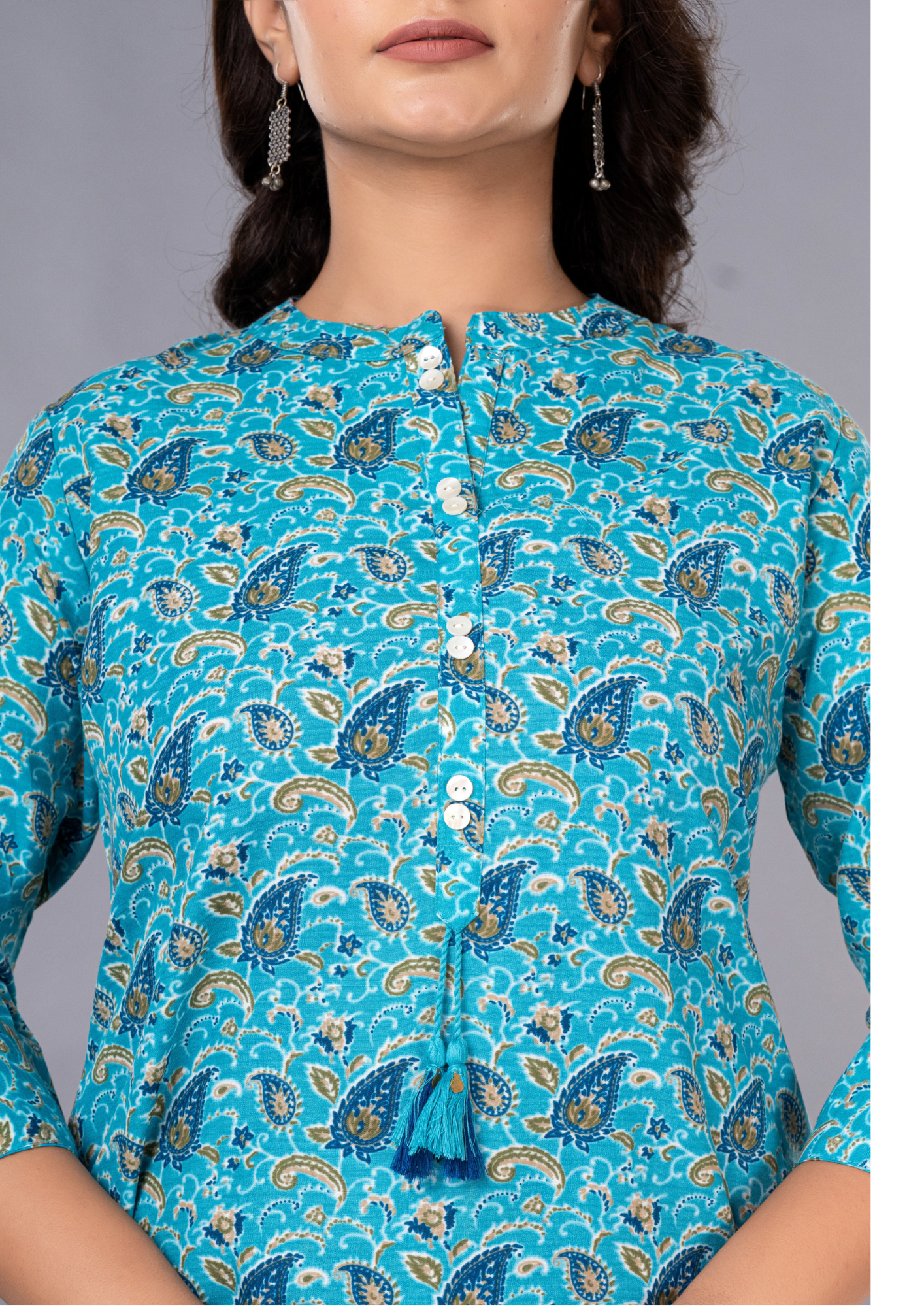 Rama Green Aarzo Printed Short Cotton Kurti