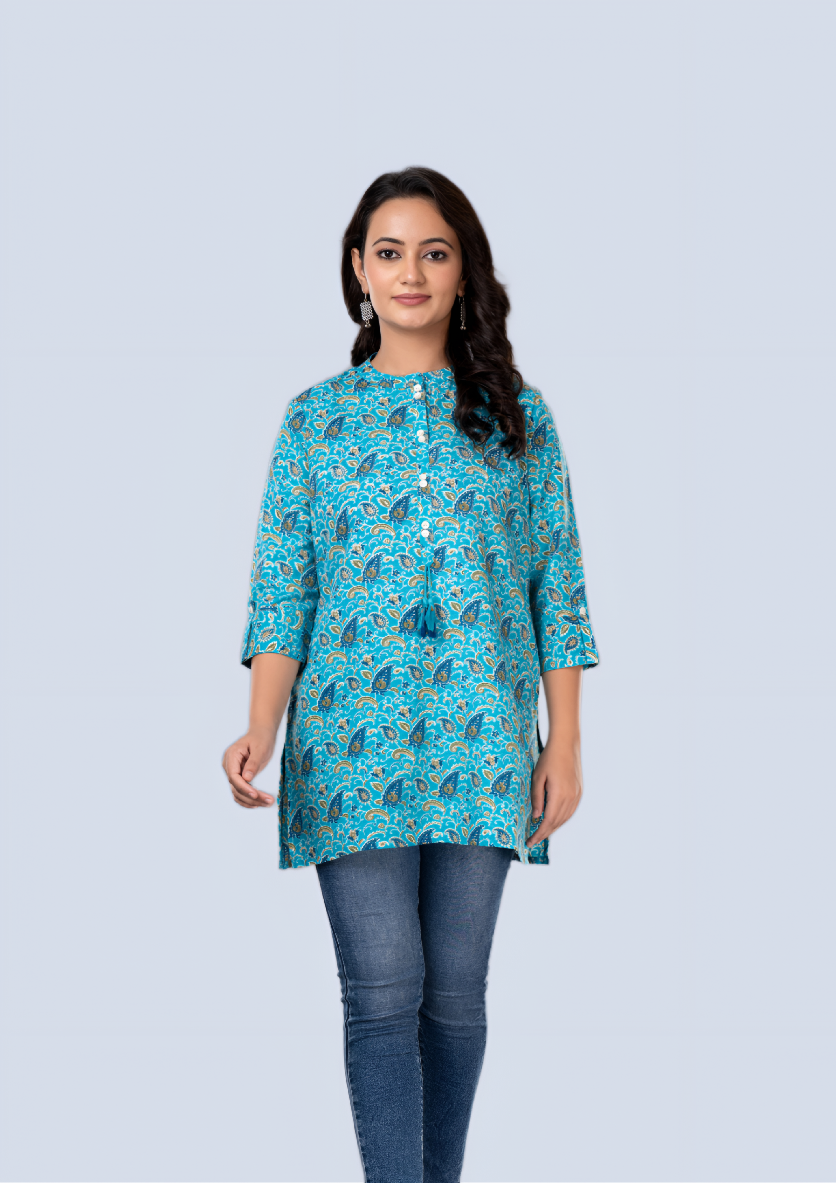 Rama Green Aarzo Printed Short Cotton Kurti
