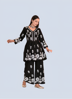 Black Afsana Chikankari Short Gown & Palazzo Set