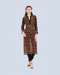 Black-Multi Alfi Georgette Multi Threadwork Kurti with Inner