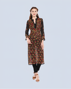 Black-Multi Alfi Georgette Multi Threadwork Kurti with Inner