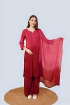 Maroon Ananya Shaded Rayon Kurti, Palazzo & Dupatta Set