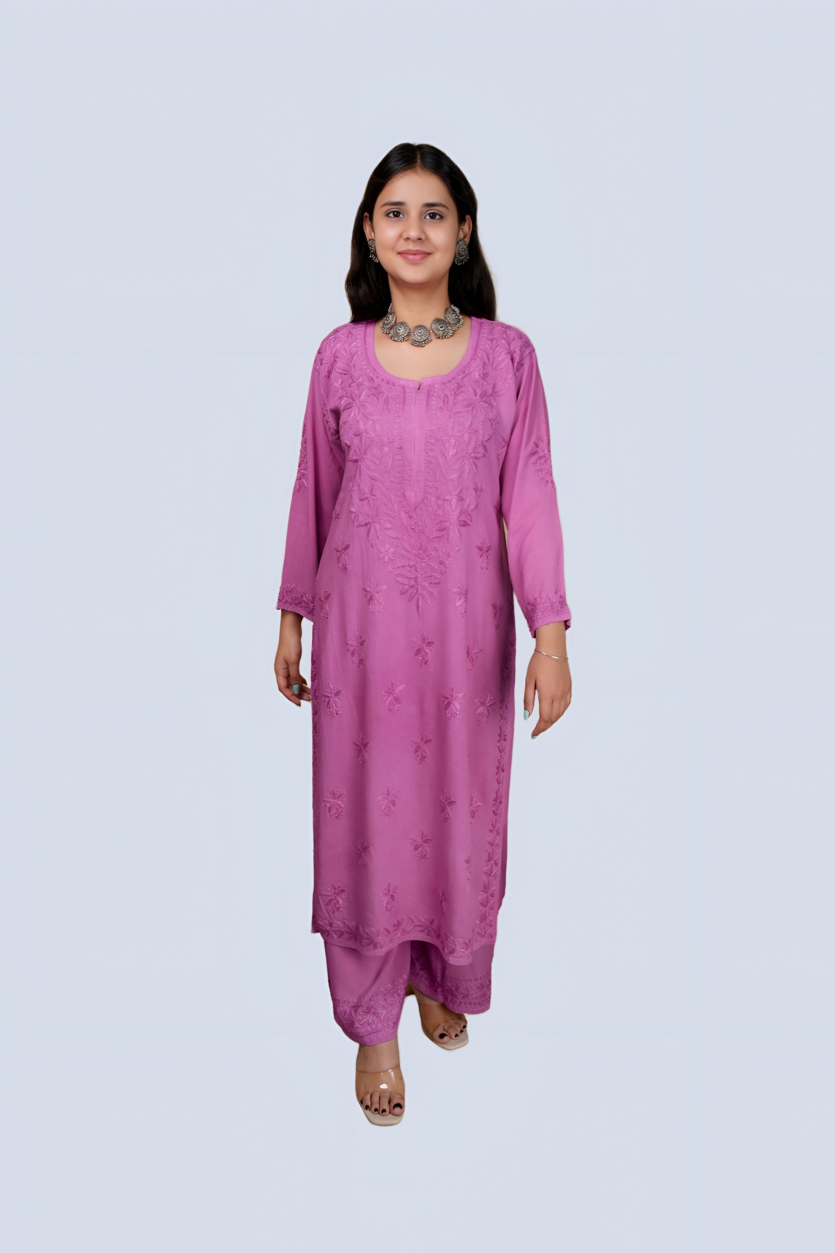 Wine Aroos Dyed Rayon Kurti & Palazzo Set