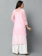 Baby Pink Gulbarg Mirror Work Chikankari Kurti with Inner