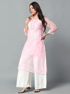 Baby Pink Gulbarg Mirror Work Chikankari Kurti with Inner