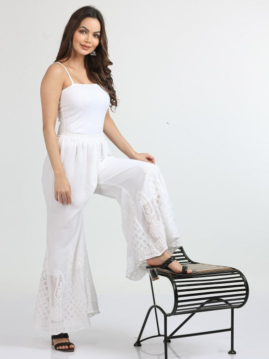 Basma White Sharara with lining Attached