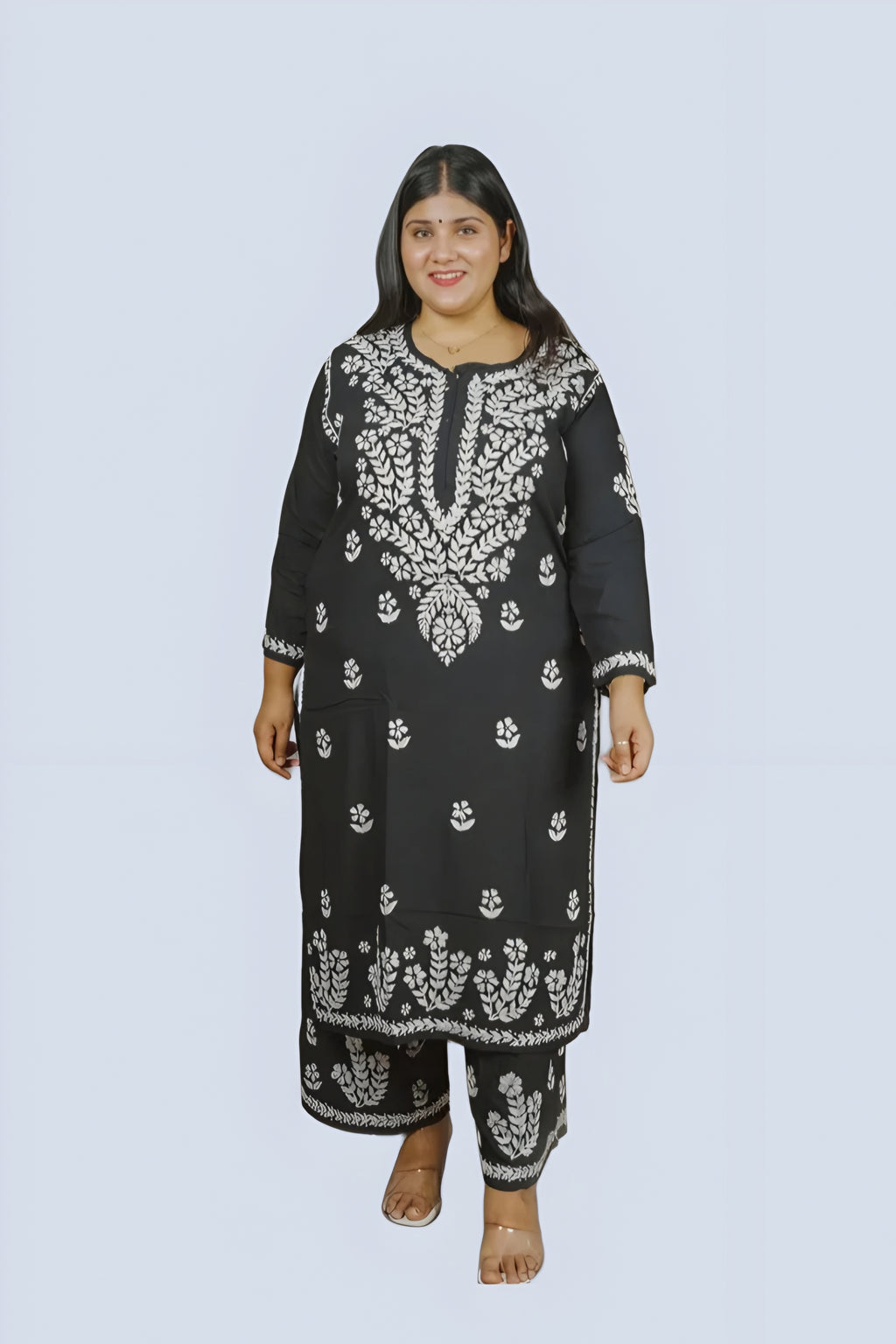 Black Batool Plus Size Rayon Kurti & Palazzo Set