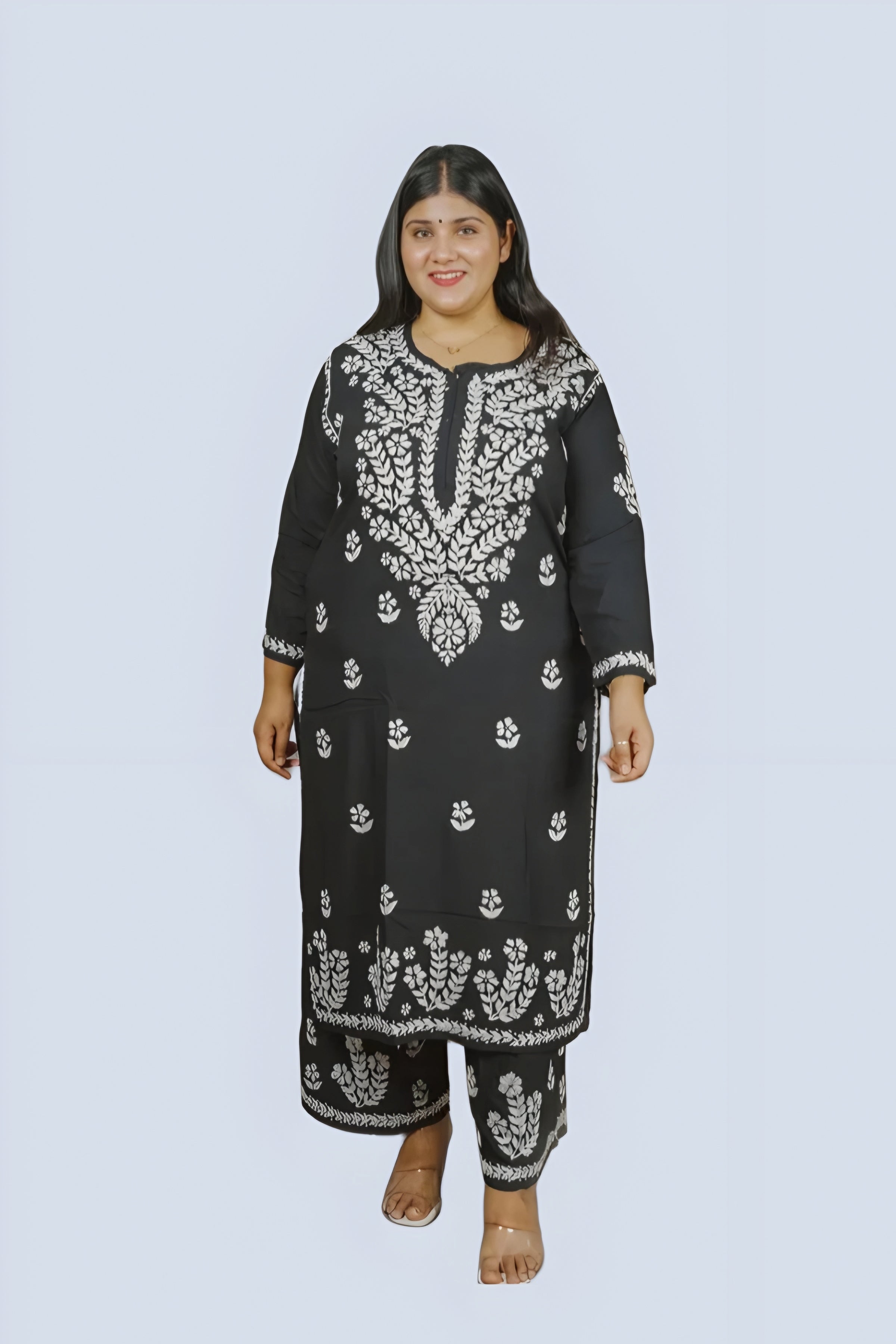 Black Batool Plus Size Rayon Kurti & Palazzo Set
